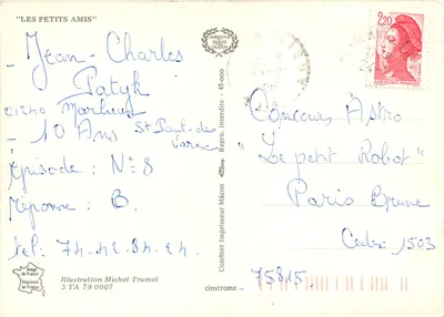 Pombos e cartas — Ilustração Michel Trumel — Editor: "Les Petits Amis" — Verso