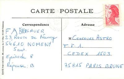 BRAUN (Áustria) em sua Mercedes — cartão postal V.D.C. editado pela CECODI — Verso