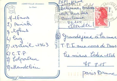 Abbeville (Somme) — A Estação — Impressa na França — Verso