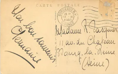 Bordeaux — Praça dos Quinconces — Editor L. Chataigneaux, n°36 — Verso