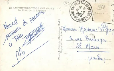 O Ponte da Lenda — Sauveterre-de-Béarn — Foto J. Sacarra — Verso