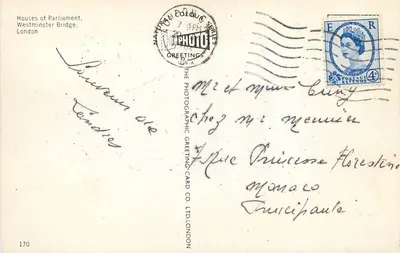 Budynki Parlamentu, Most Westminsterski, Londyn — Natural Colour Series 170 — The Photographic Greeting Card Co. Ltd. — Rewers