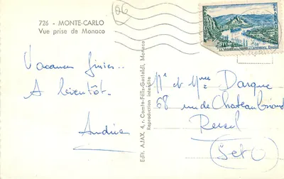Monte-Carlo — Widok z Monako — Wyd. AJAX, nr 726 — Rewers