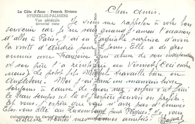Hyères-Les-Palmiers — Vista geral — Éditions « M.A.R. » Nice — Verso