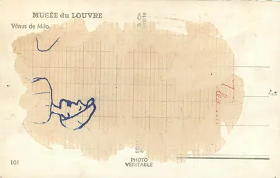 Vénus de Milo — statue dans un hall à arcade — éditeur G. Cie Veritable, n° 101 — Verso