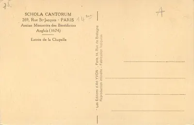 Wejście do kaplicy — Stare Monasterium Benedyktynów Angielskich (1674) — Wydawnictwo Sztuki YVON — Rewers