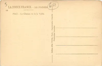 Pau — O Castelo visto da Vale — Édition d'Art YVON, Paris — Verso