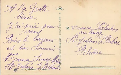 A Gruta de Lourdes — peregrinação à estátua de Nossa Senhora — editor Cie des Arts Photomécaniques, n° 55 — Verso