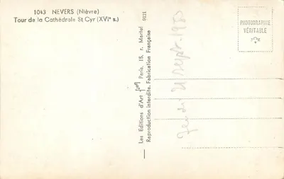Wieża katedry Świętego Cyryla — Nevers (Nièvre) — Wydawnictwo Art Martel, nr 1043 — Rewers