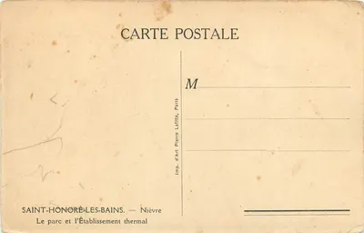 Saint-Honoré-les-Bains — Park i Zakład Kurortowy — Imp. d'Art Pierre Lafitte, Paryż — Rewers