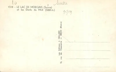 Lago de Morgins — Dentes do Meio (3260 m) — Les Éditions J. Cellard, Rhône — Verso