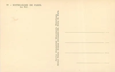Notre-Dame de Paris — A Nave — Service Commercial Grand Palais, Avenue Alexandre-III, Paris — Verso