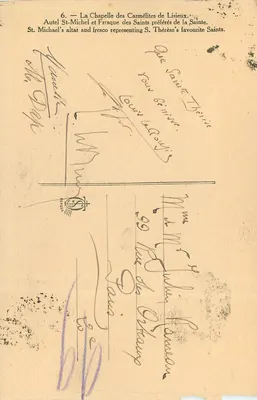 La Chapelle des Carmélites de Lisieux — Altar de San Miguel y frescos de los santos preferidos de Santa Teresita — Editor no identificado — Reverso