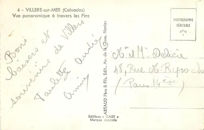 Villers-sur-Mer (Calvados) — Vista panorâmica através dos Pinheiros — Edições Gaby, Nantes — Verso