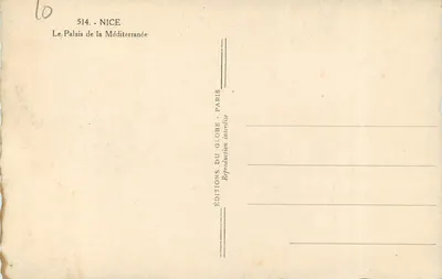 Pałac Mediteranowy — Nice — Wydawnictwo Globe, Paryż — Rewers