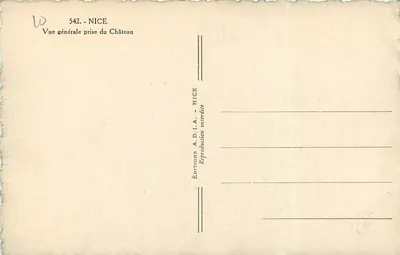 Ogólny widok Nicei — zdobycie zamku — Wydawnictwo A.D.I.A. - NICE, nr 542 — Rewers
