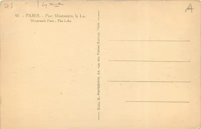 Parque Montsouris, o Lago — Paris — Editor E. Papeghin — Verso