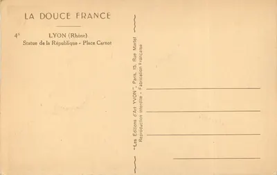 Statua Republiki — Plac Carnot — Lyon (Rhone) — Wydawnictwo YVON — Rewers
