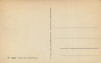 Lyon — Plac Republiki — centralny monument i hotel Grande Bâtie Lyonnaise — wydawca Spółka Sztuki Fotomechanicznej — Rewers