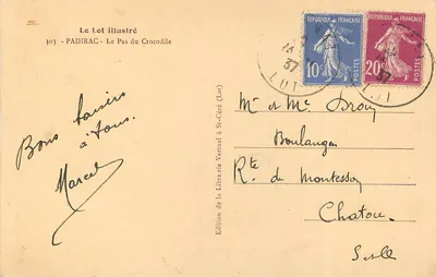 Jaskinia Padirac — widok wewnętrzny z odwiedzającym — Wydawnictwo Ilustrowane Lot, nr 303 — Rewers