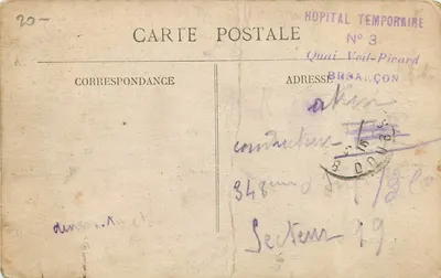 Stara pocztówka Besancon Place Mavulaz Caserne Conde (Genie) Militaria — Rewers