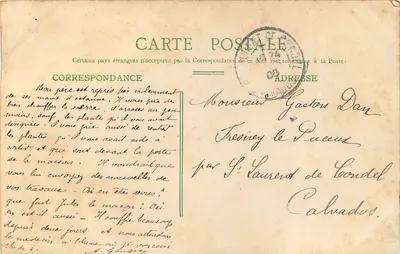 Stara pocztówka Caen — Katedra św. Etienne i Liceum — Rewers