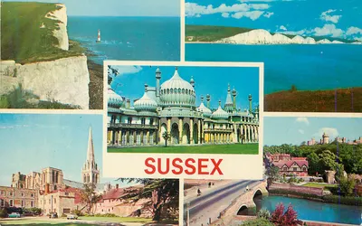 Sussex — White Cliffs, Royal Pavilion, Catedral de Chichester — Série Natural Colour, U.S.A.