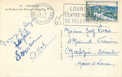 Lourdes — La Basilique et le Monument Interallié — Édition P. DOUCET — Rewers