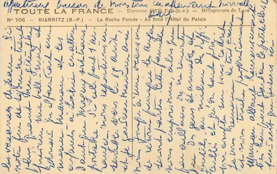 La Roche Percée — Biarritz (B.-P.) — Edizioni Jové, n° 706 — Verso