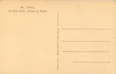 Nancy - A Velha Cidade - Entrada do Museu — Édition V. Reeder, Nancy, n°43 — Verso