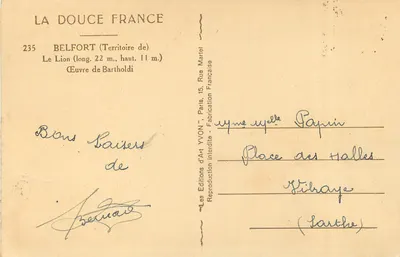 Il Leone di Belfort — Monumento ai Difensori di Belfort 1870-71 — Edizione Yvon — Verso