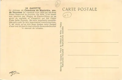 Zamek Gayette — Montoldre — Wydawnictwo La Cigogne, Vichy — Rewers