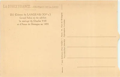 Castelo de Langeais — Grande Salão do Século XV — Edições d'Art Yvon — Verso