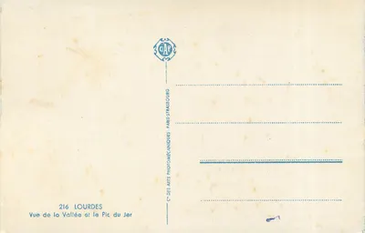 Widok doliny i szczytu Jer — Lourdes — C° des Arts Photomécaniques, Paryż-Strasburg — Rewers