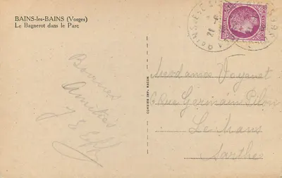 Le Bagnérot no Parque — Bains-les-Bains (Vosges) — Combière Imp. Macon — Verso
