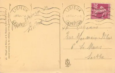 Capela e Relíquia de Santa Teresinha do Menino Jesus — Lisieux — editor não visível, n° 41 — Verso