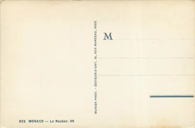 Mônaco — O Rocher — Fotografia Munier. Editor, Nice — Verso