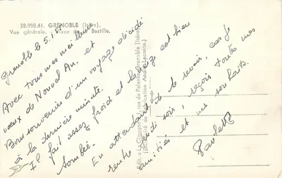 Grenoble — vista geral da praça da Bastilha e do rio — La Cigogne, edição n° 38.998.41 — Verso