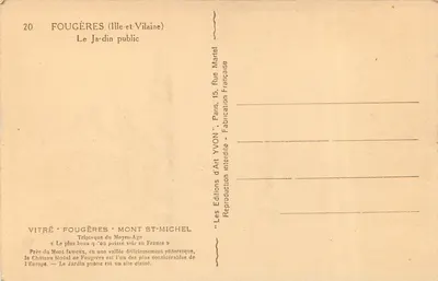 Fougères (Ille-et-Vilaine) — Le Jardin public — Les Éditions d'Art Yvon — Verso