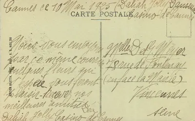 CANNES - Vista entre os Palmiers — Edição Sileta, n° 543 — Verso