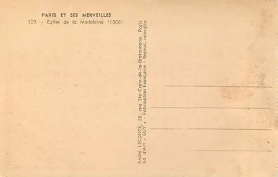 Iglesia de la Madeleine — París — Ed. André Leconte — Reverso