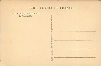 Jardim Público — Bordeaux — Edição de Arte A. Gilbert — Verso