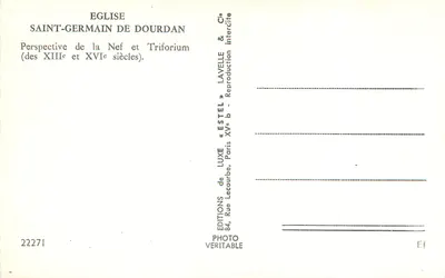 Kościół Świętego Germaina w Dourdan — Perspektywa nawy i triforium (XIII i XVI wiek) — Wydawnictwo Laveille & Estel — Rewers