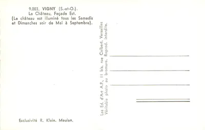 Vigny (S.-et-O.) — O Castelo, Fachada Leste — Ed. d'Art A.P., rua Colbert, Foto verdadeira ao bromure — Verso