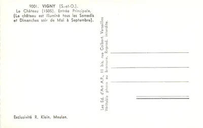Castelo de Vigny — Entrada Principal — Éd. d'Art A.P., Meulan — Verso