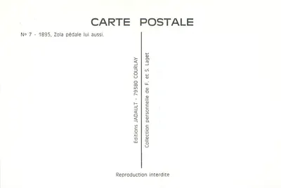 Émile Zola — Os ferventes da pedale — editor Jadault & Laget, n°7 — Verso