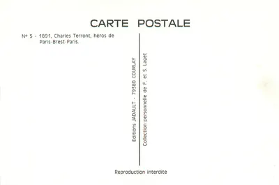 Paris-Brest 1891 — Charles Terront, herói do Paris-Brest — editor CH. TERRONT, 1ª Série — Verso