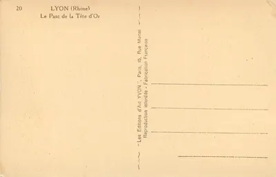 Park Tête d'Or — Lyon (Rhône) — Wydawnictwo YVON — Rewers