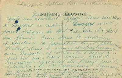 Lourdes — Statue de Saint-Michel et les Alpes — Éditeur : Imprimé Illustré — Verso