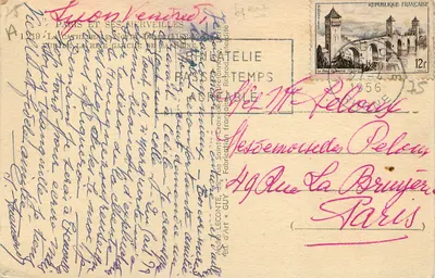 Notre-Dame w Paryżu — widok z lewej strony Seiny — Wyd. D. Danglade, nr 1219 — Rewers